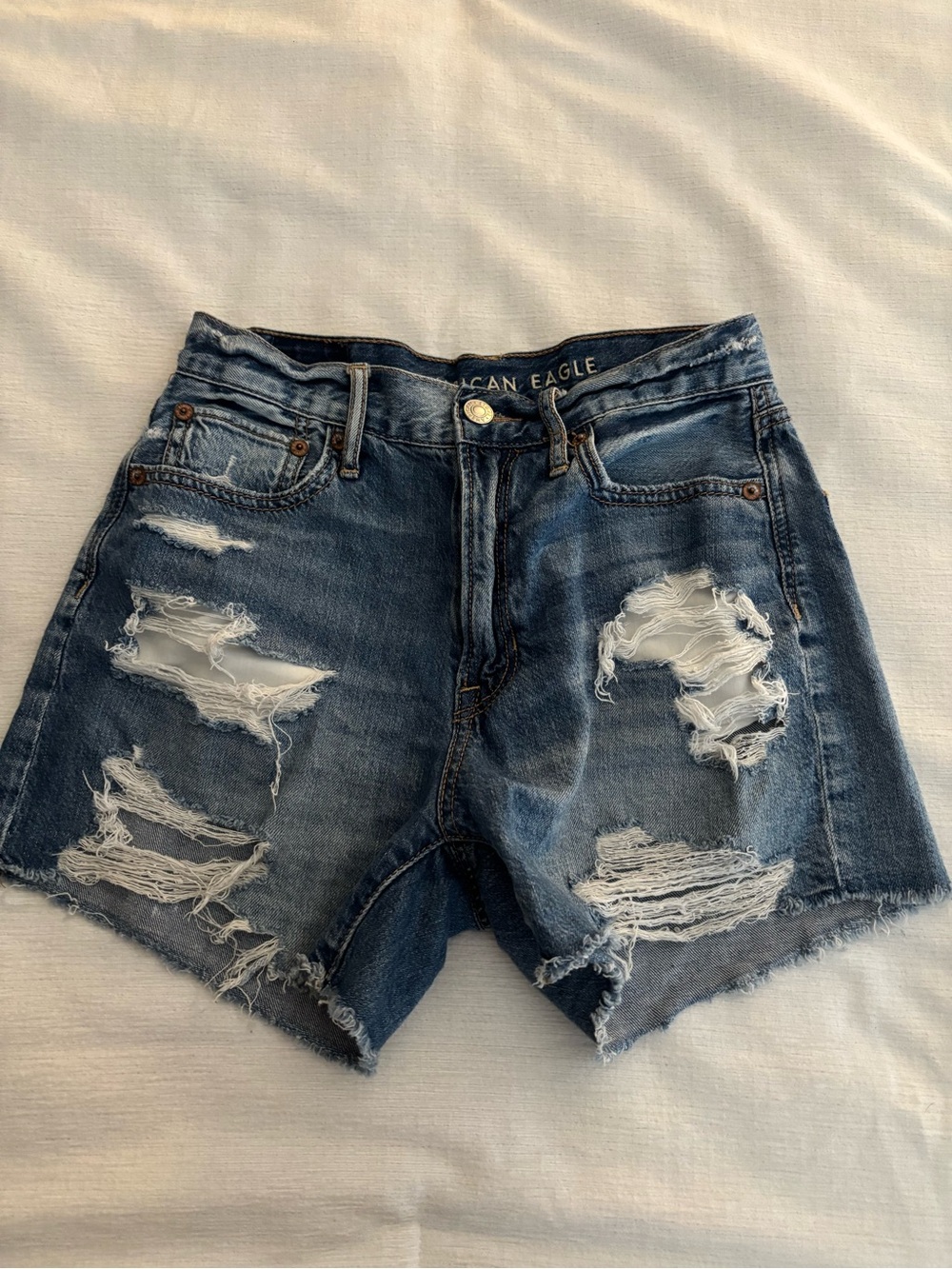 American Eagle Outfitters Distressed Dark Blue Denim Cutoff Shorts